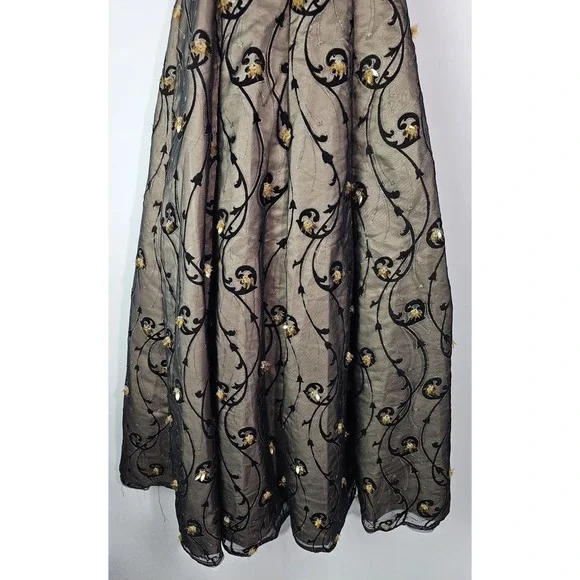 Coli Couture Black Gold Floral Beaded Prom Formal Gown Dress Size 8 - Picture 9 of 11